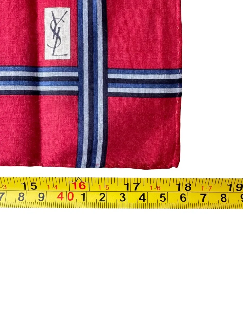 Vintage Yves Saint Laurent Plaid Scarf Red Blue Check Neckerchief Pocket Square